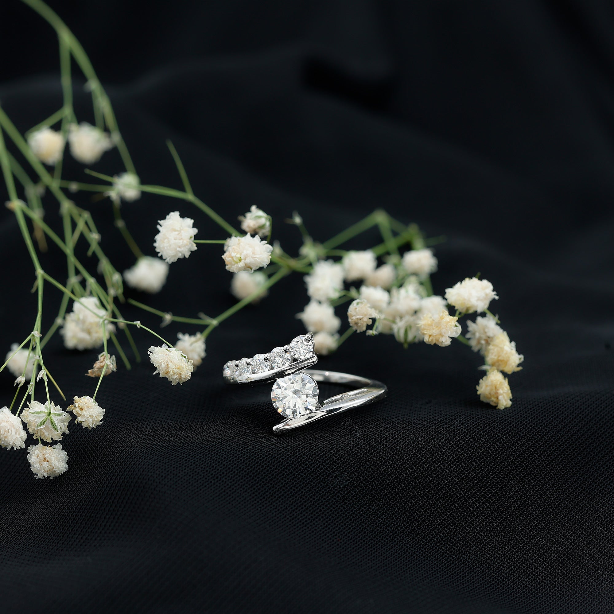 6 MM Certified Round Moissanite Bypass Engagement Ring