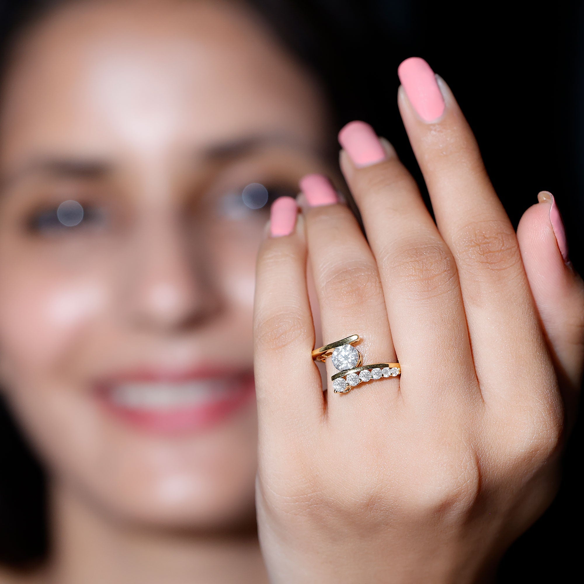 6 MM Certified Round Moissanite Bypass Engagement Ring