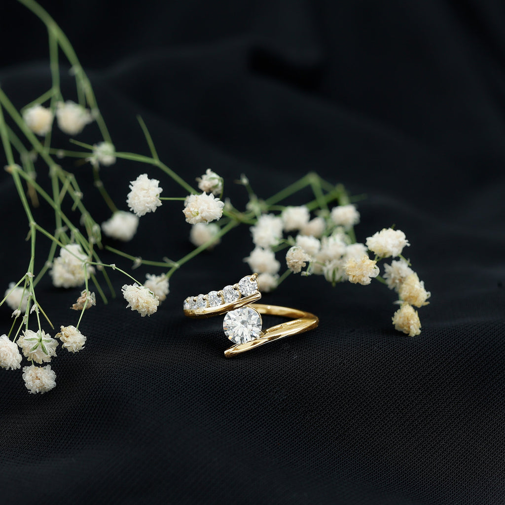6 MM Certified Round Moissanite Bypass Engagement Ring