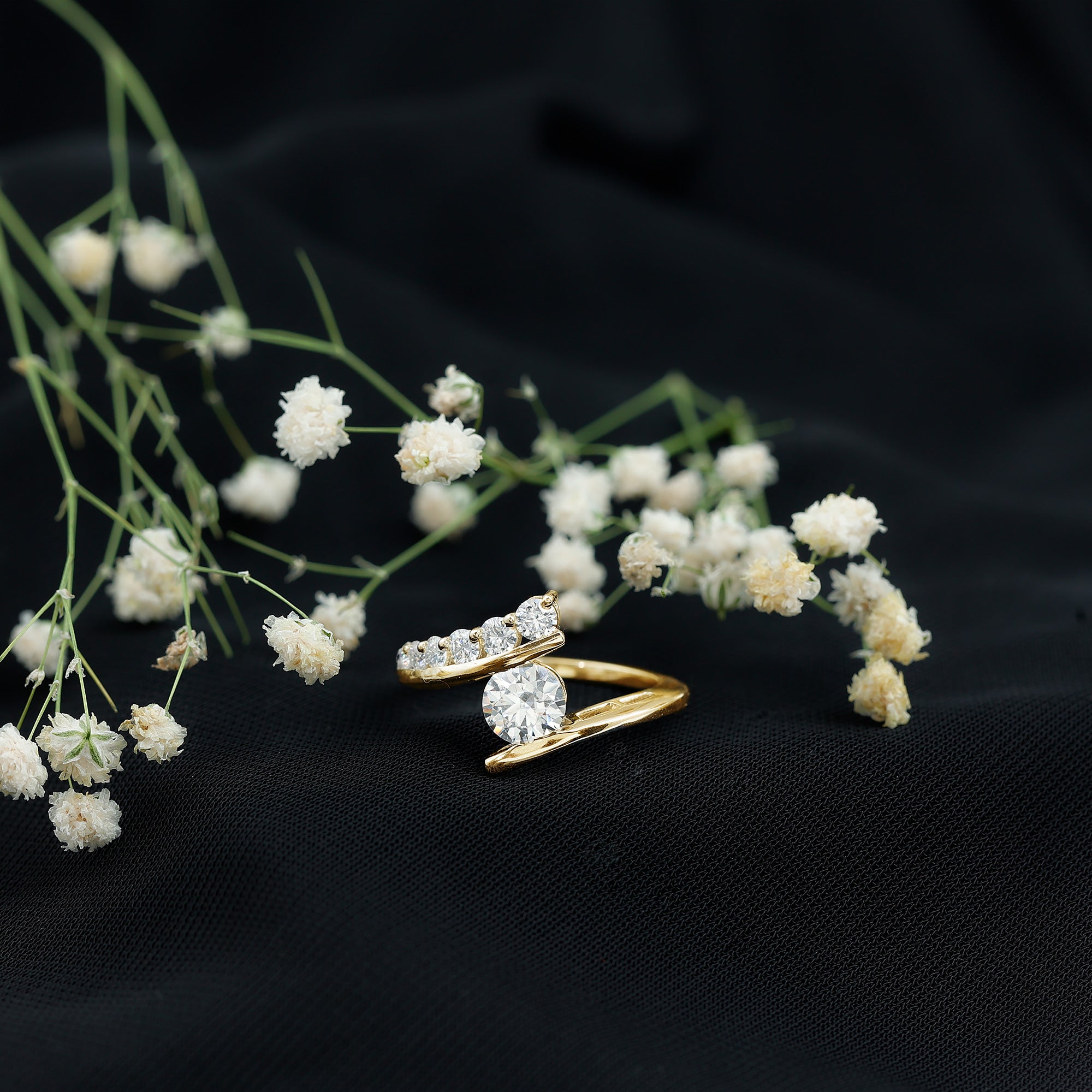6 MM Certified Round Moissanite Bypass Engagement Ring