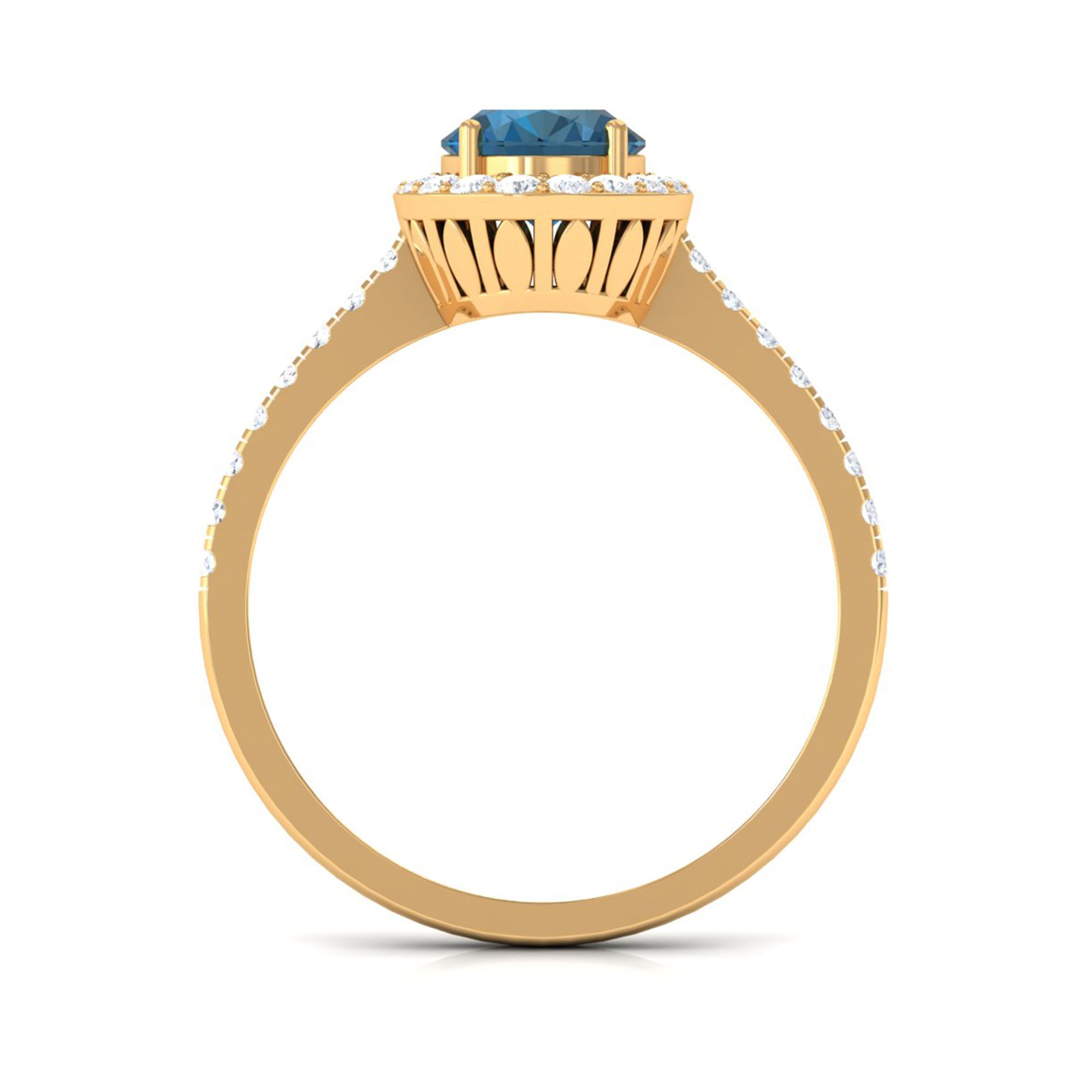 2 CT Oval Cut London Blue Topaz Solitaire Ring with Diamond Halo