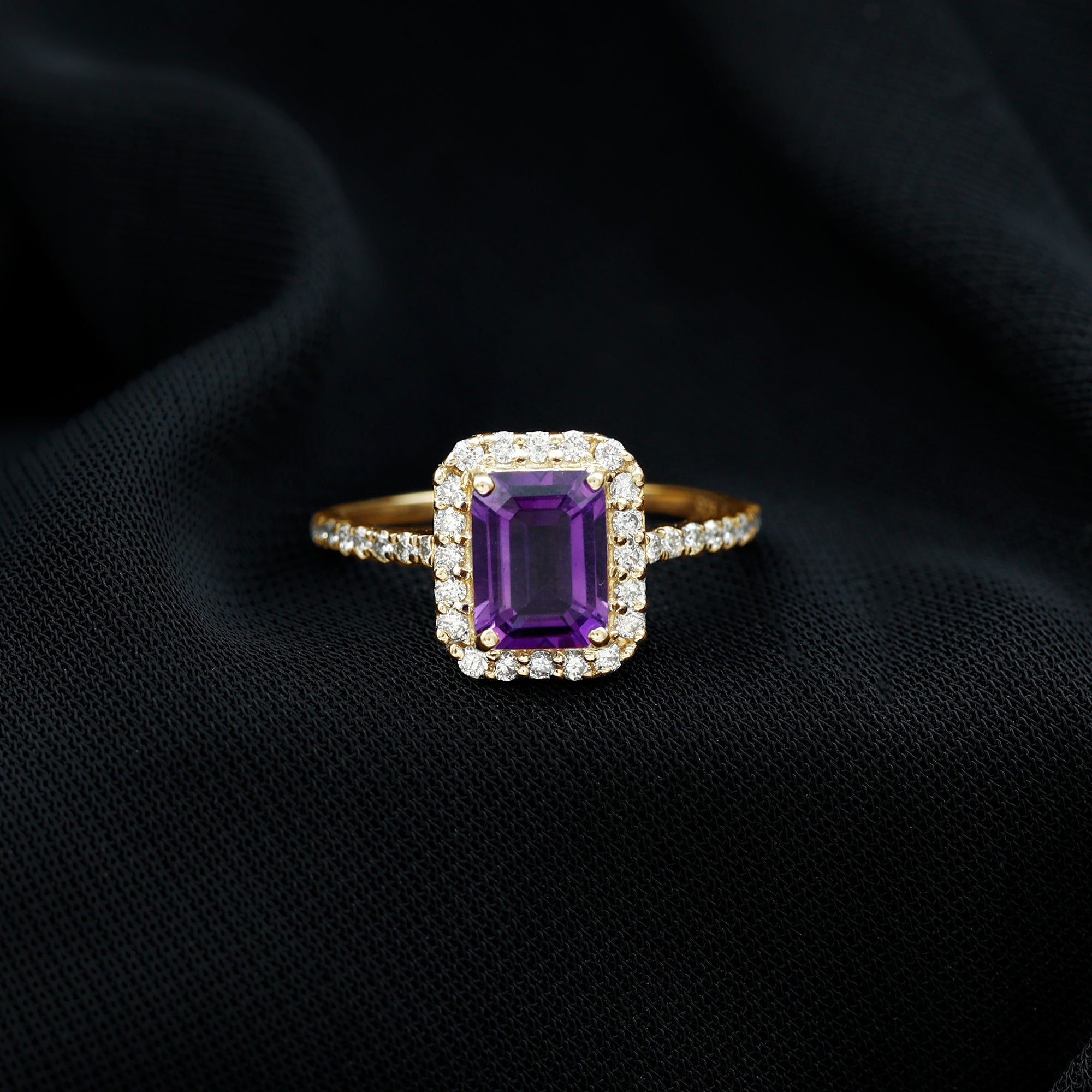 2.25 CT Octagon Cut Amethyst Solitaire Ring with Diamond Side Stones