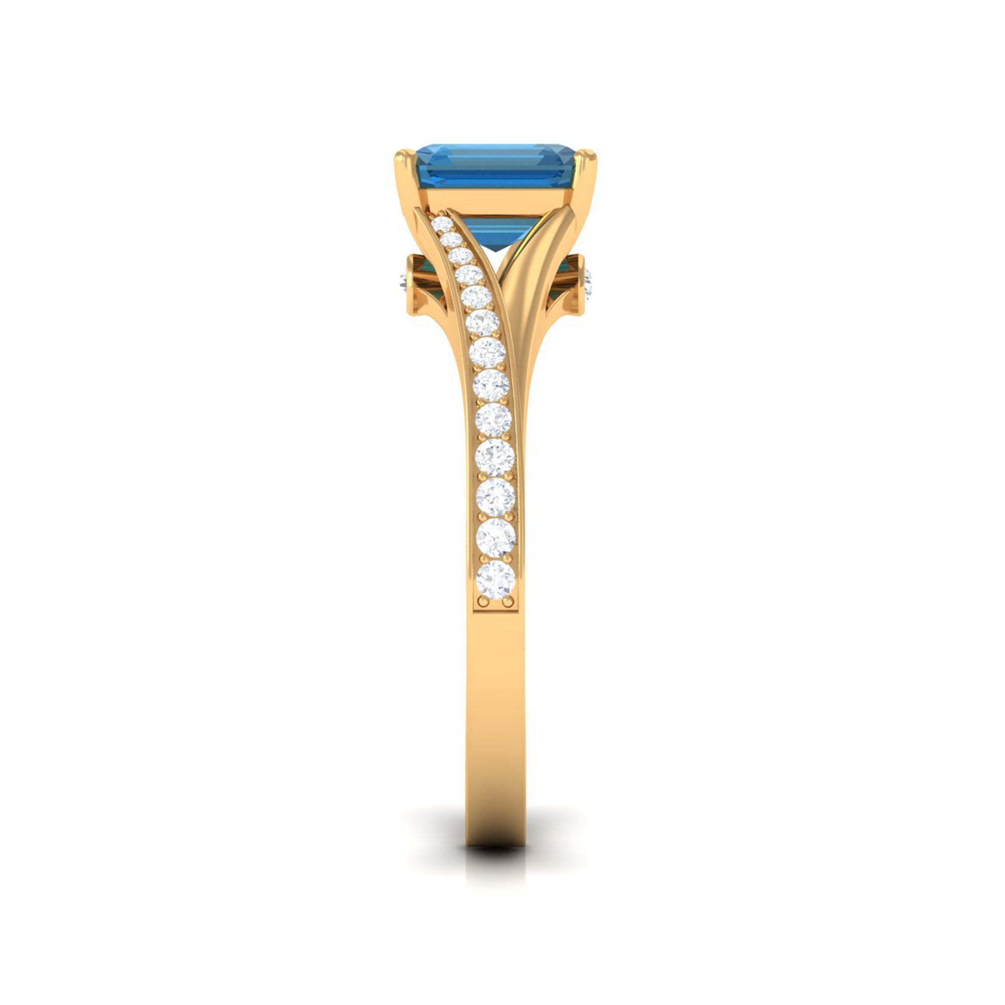 8mm Asscher Cut London Blue Topaz Split Shank Engagement Ring with Diamond