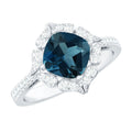 8mm Cushion Cut London Blue Topaz Nature Engagement Ring with Diamond Halo