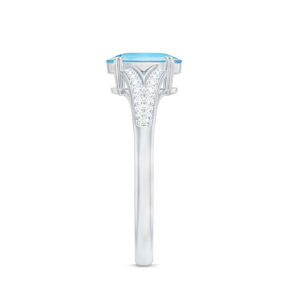 1.25 CT Oval Aquamarine Solitaire Engagement Ring with Diamond Accent