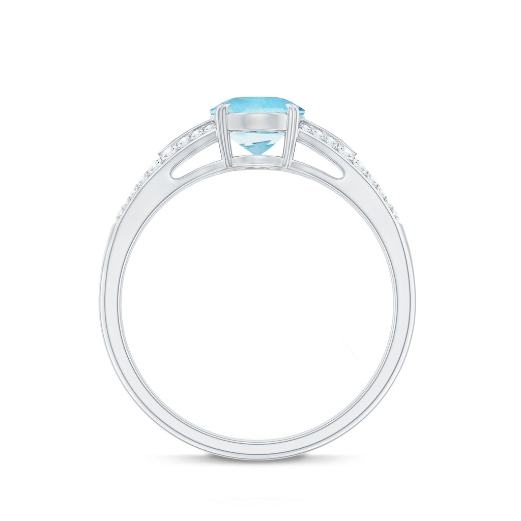 1.25 CT Oval Aquamarine Solitaire Engagement Ring with Diamond Accent