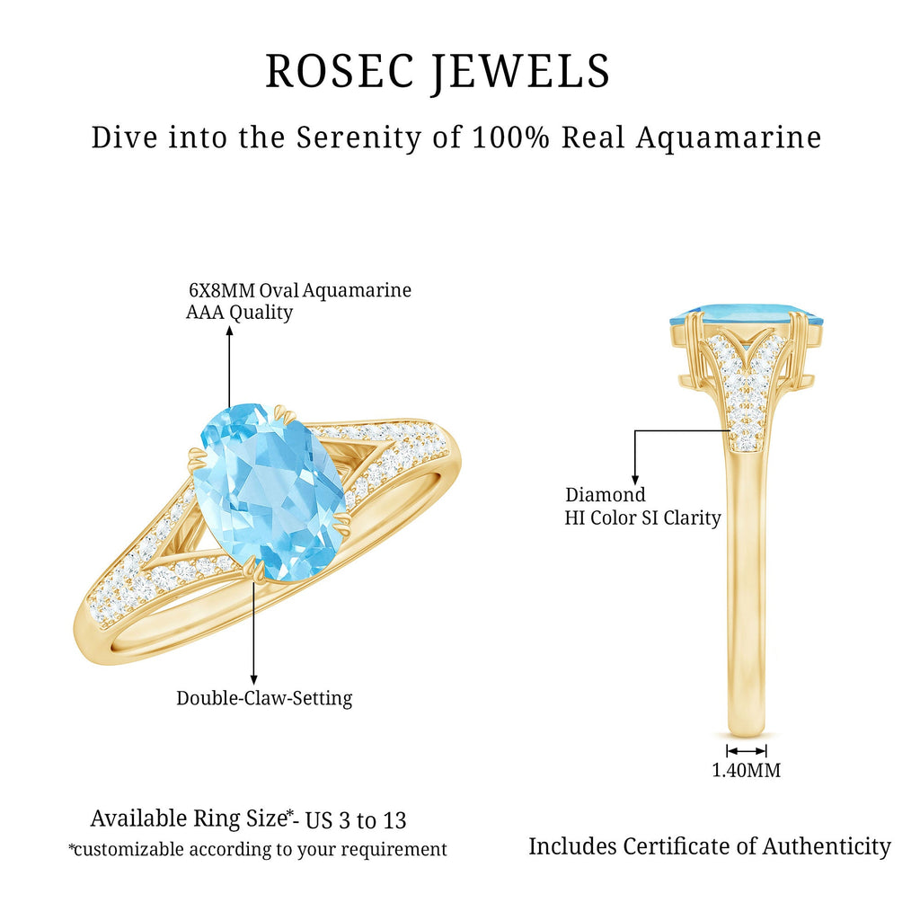 1.25 CT Oval Aquamarine Solitaire Engagement Ring with Diamond Accent
