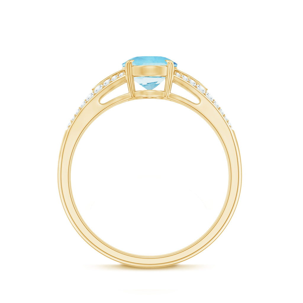 1.25 CT Oval Aquamarine Solitaire Engagement Ring with Diamond Accent