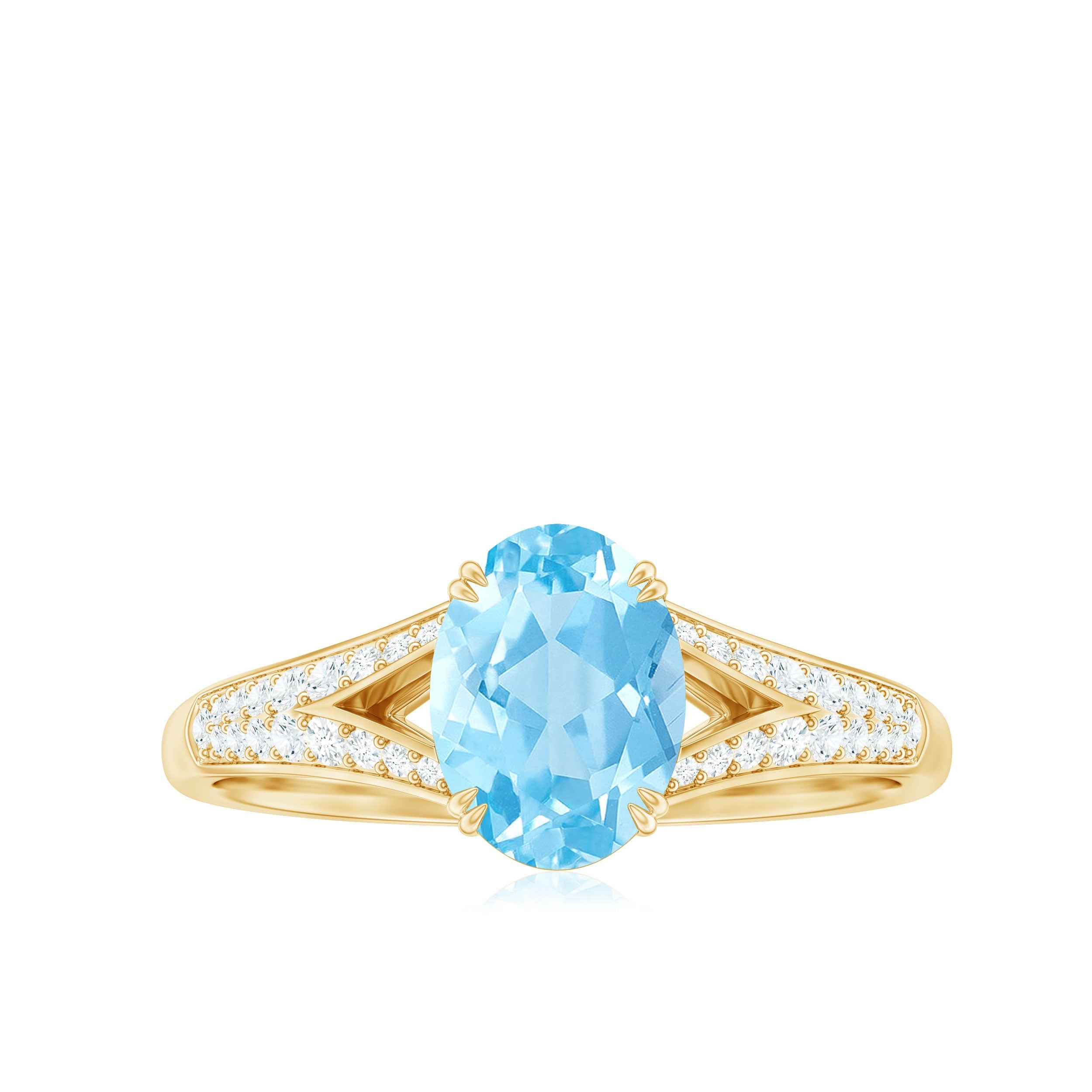 1.25 CT Oval Aquamarine Solitaire Engagement Ring with Diamond Accent