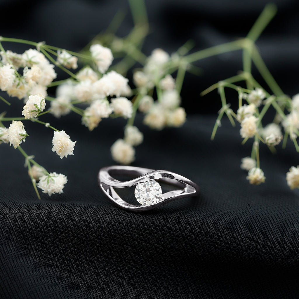 Certified 6 MM Round Moissanite Solitaire Ring with Tension Setting