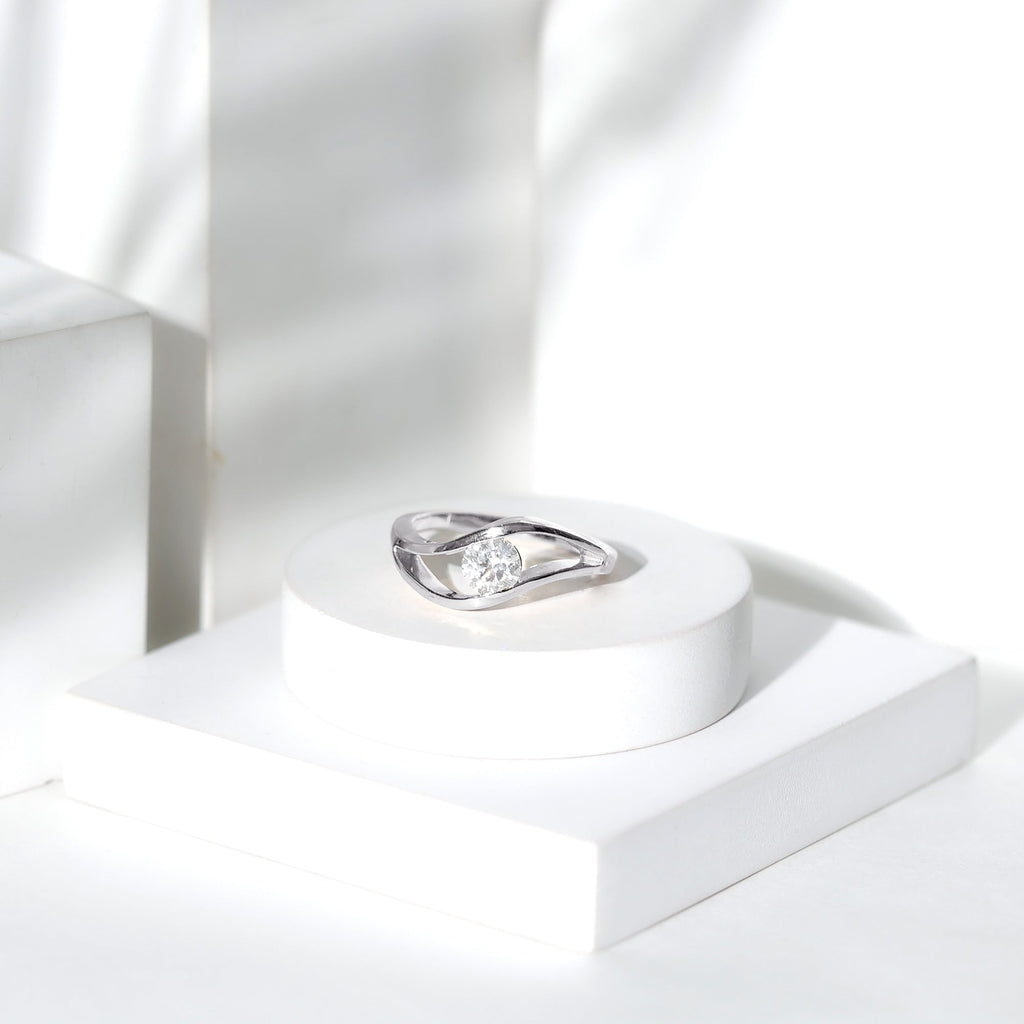 Certified 6 MM Round Moissanite Solitaire Ring with Tension Setting