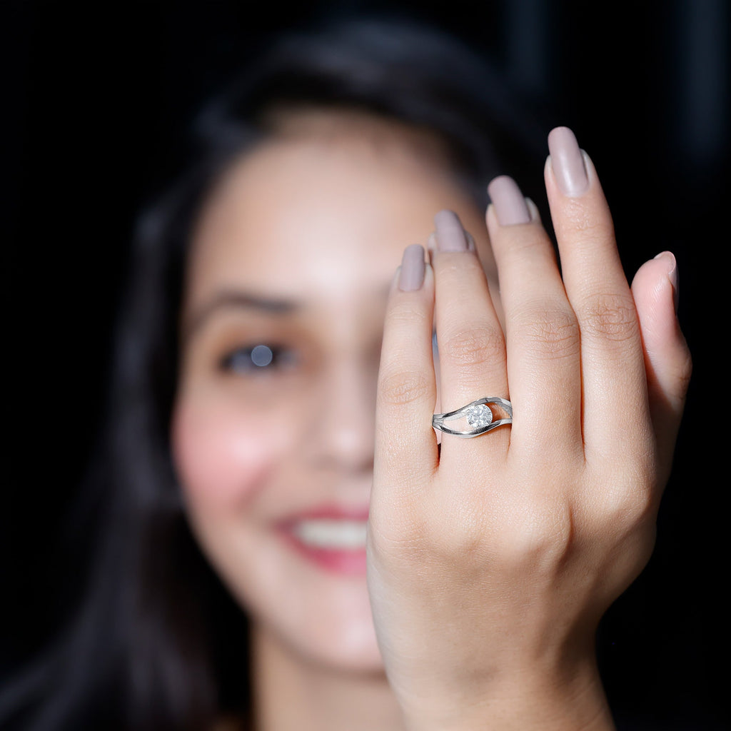 Certified 6 MM Round Moissanite Solitaire Ring with Tension Setting