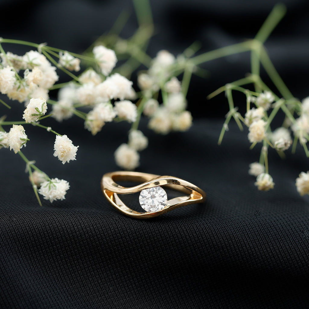 Certified 6 MM Round Moissanite Solitaire Ring with Tension Setting