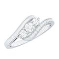 Certified Moissanite Three Stone Engagement Ring with Bypass Shank
