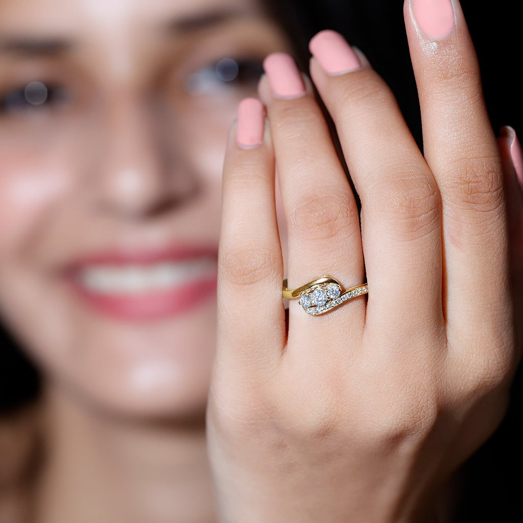 Certified Moissanite Three Stone Engagement Ring with Bypass Shank
