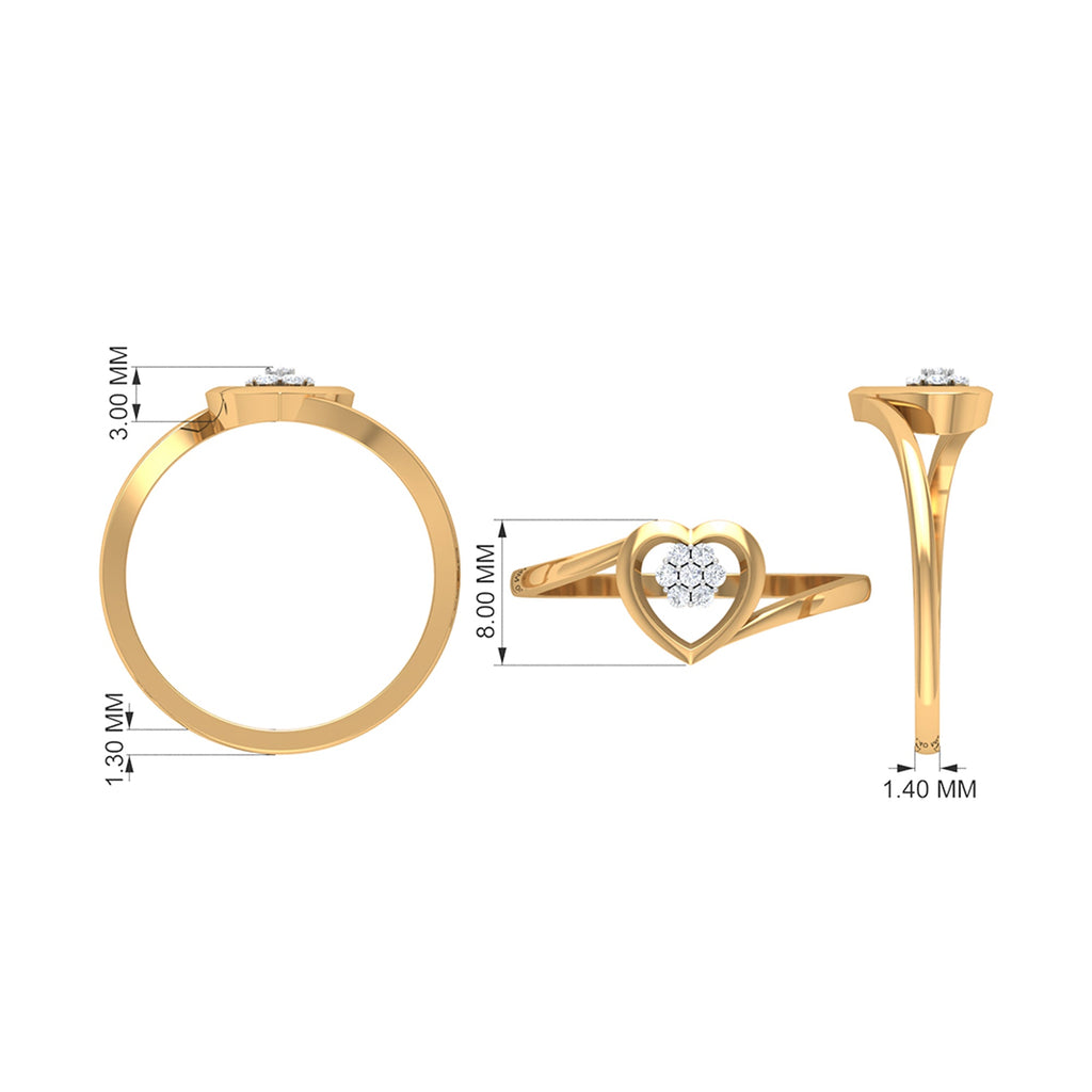 Gold Heart Bypass Ring with Diamond Cluster