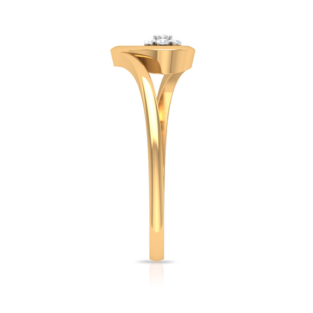 Gold Heart Bypass Ring with Diamond Cluster