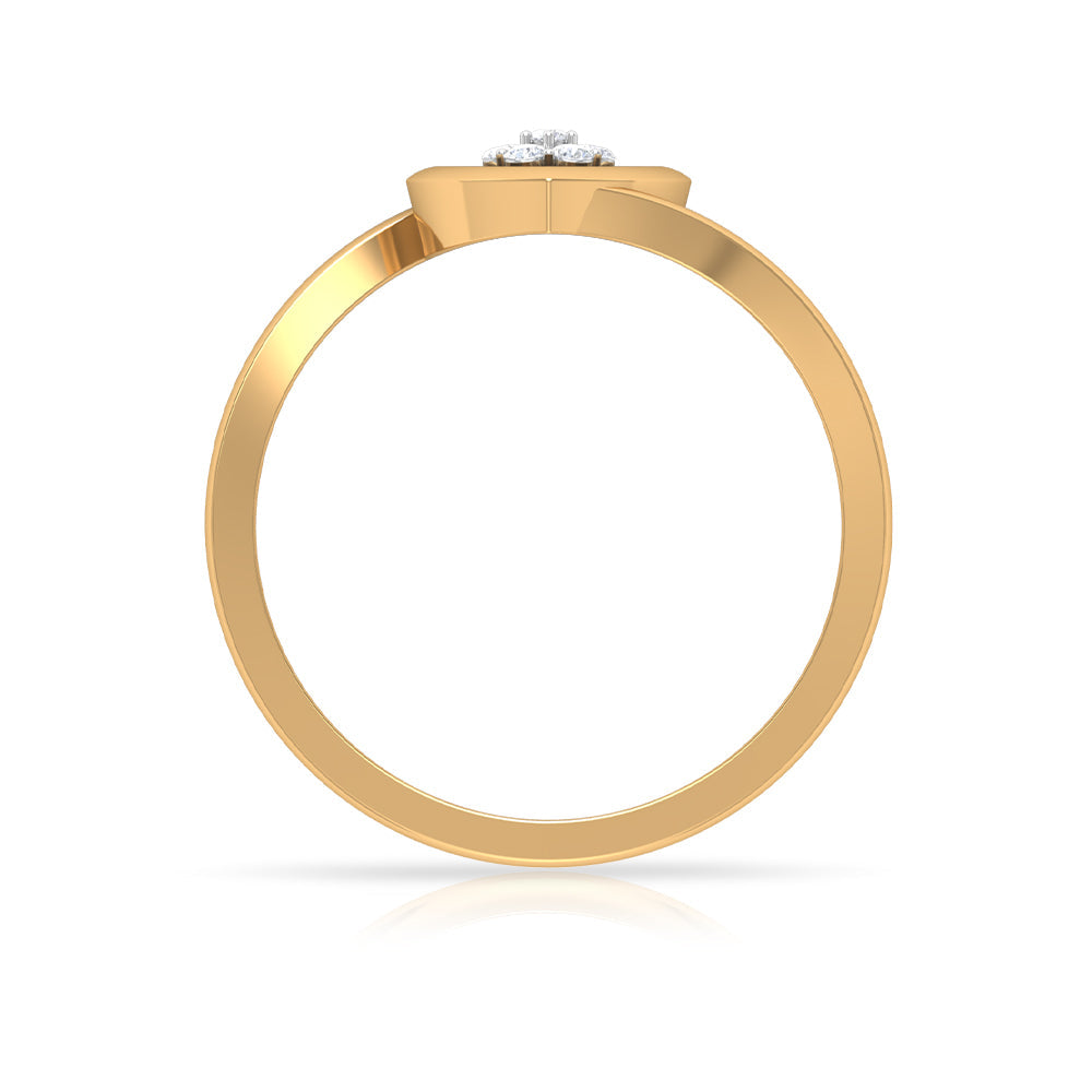 Gold Heart Bypass Ring with Diamond Cluster