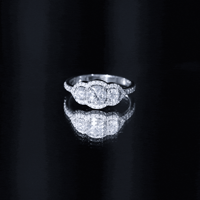 2 CT Certified Moissanite Three Stone Statement Engagement Ring