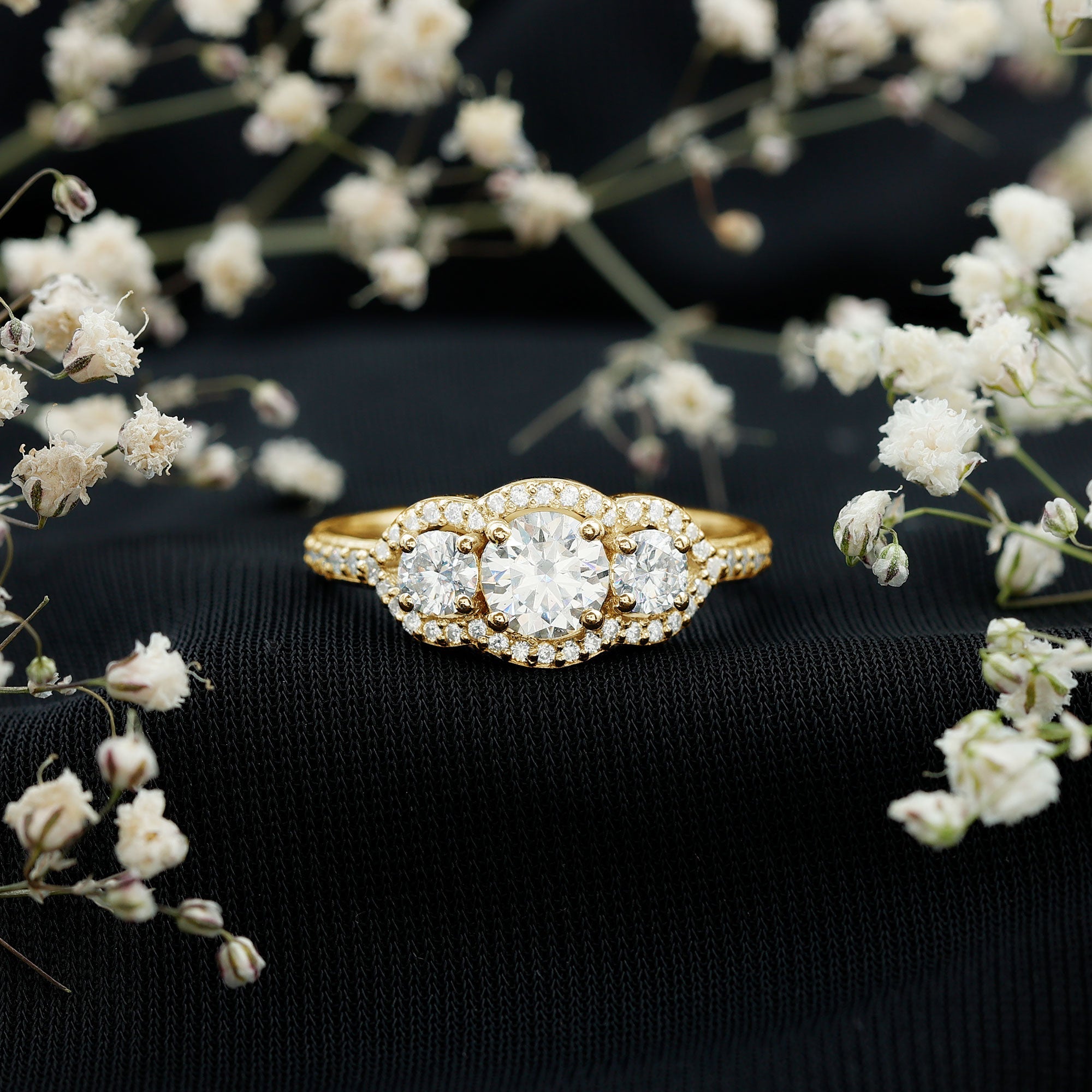 2 CT Certified Moissanite Three Stone Statement Engagement Ring