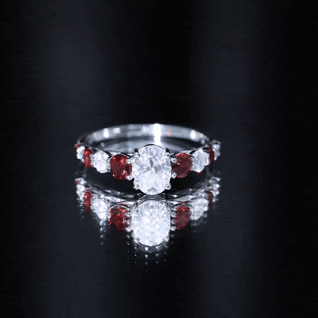 Moissanite 6X8 MM Oval Engagement Ring with Garnet