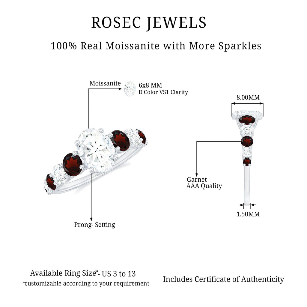 Moissanite 6X8 MM Oval Engagement Ring with Garnet
