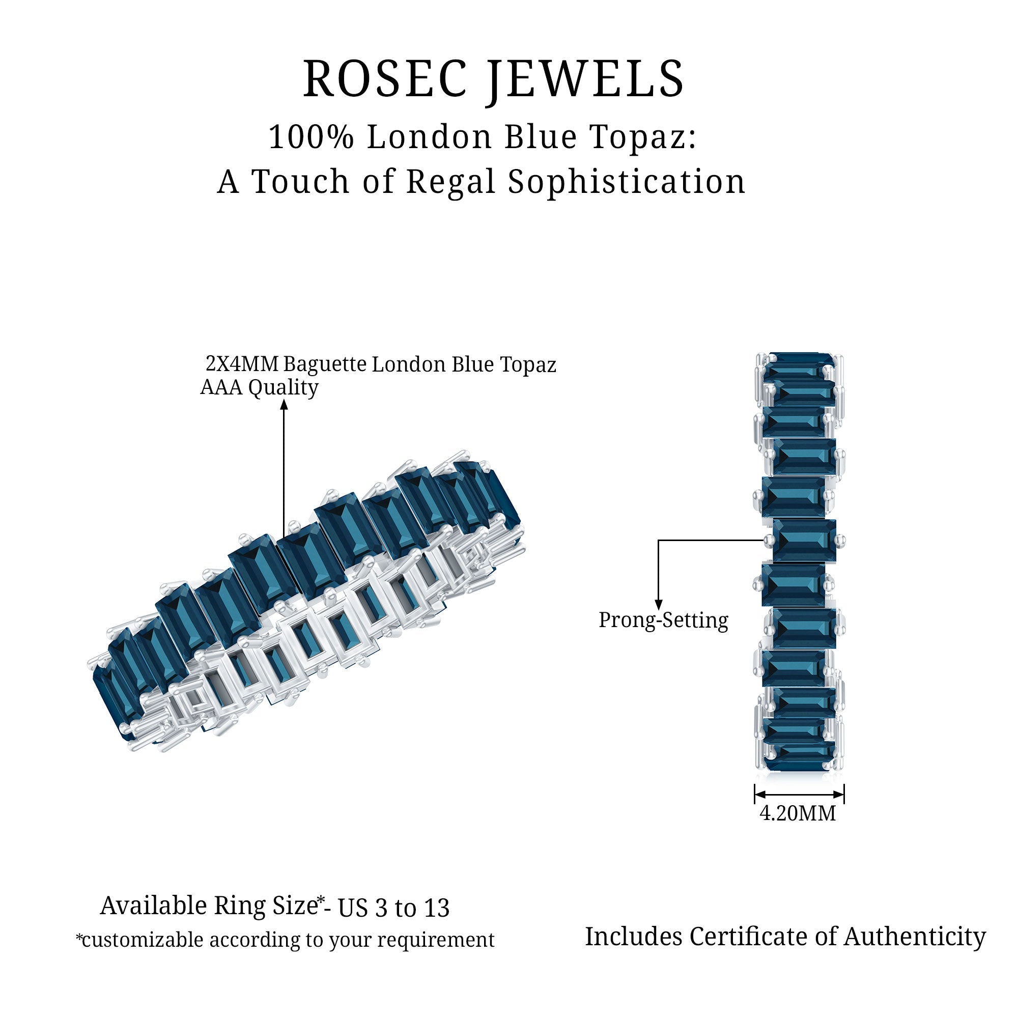 Baguette London Blue Topaz Zig Zag Wedding Ring