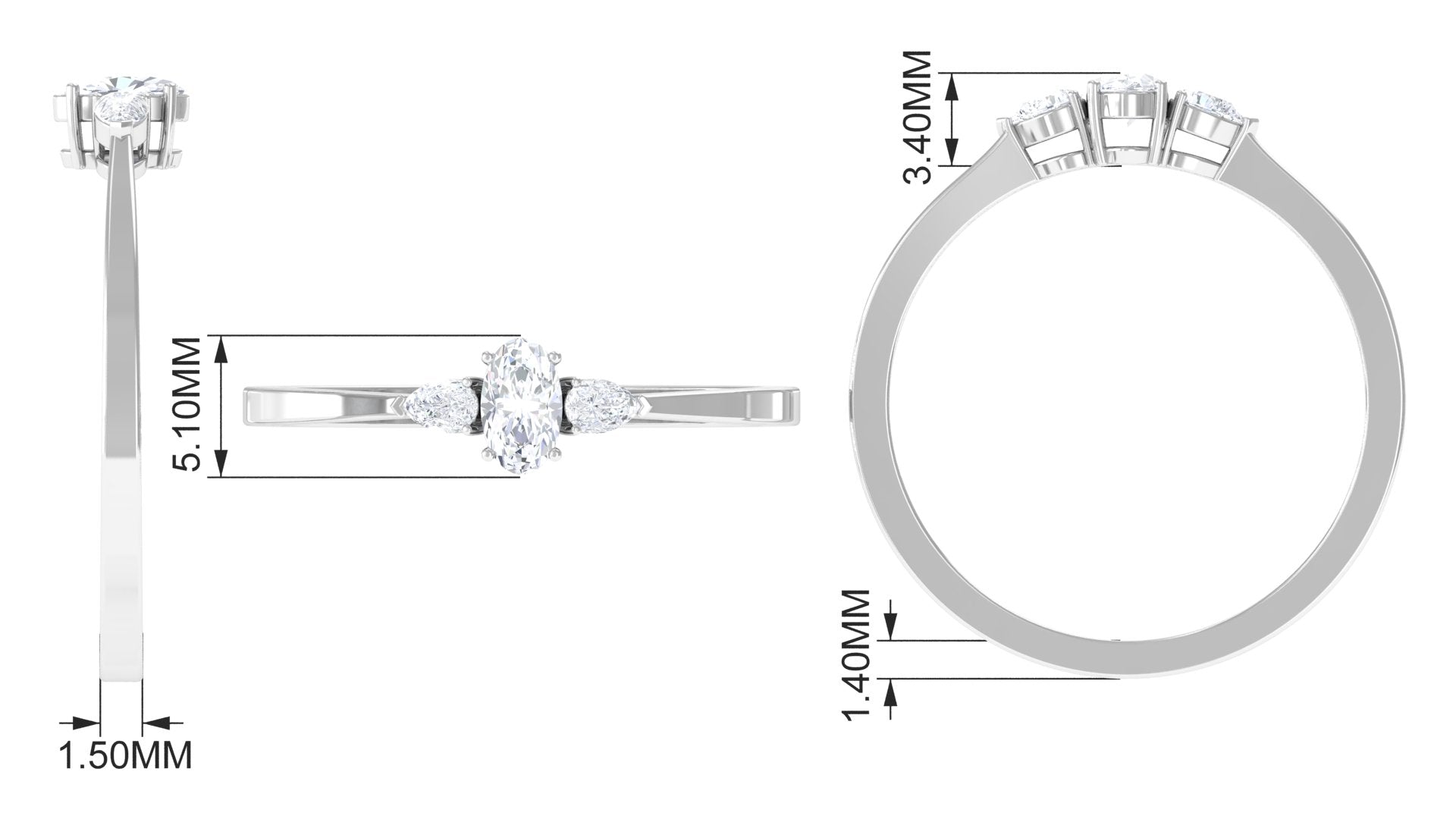 Real Diamond 3 Stone Promise Ring for Valentines