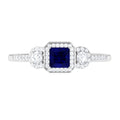 3/4 CT Princess Cut Blue Sapphire and Diamond Engagement Ring