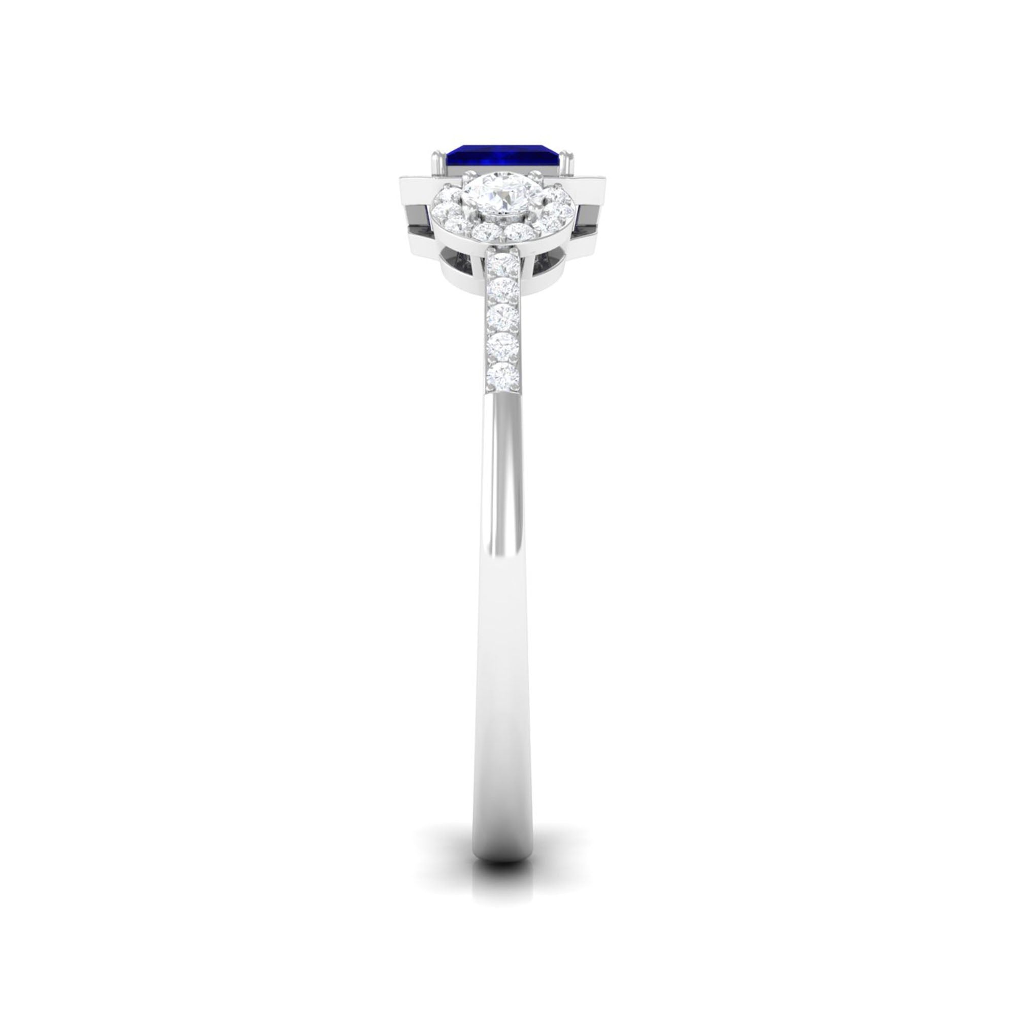 3/4 CT Princess Cut Blue Sapphire and Diamond Engagement Ring
