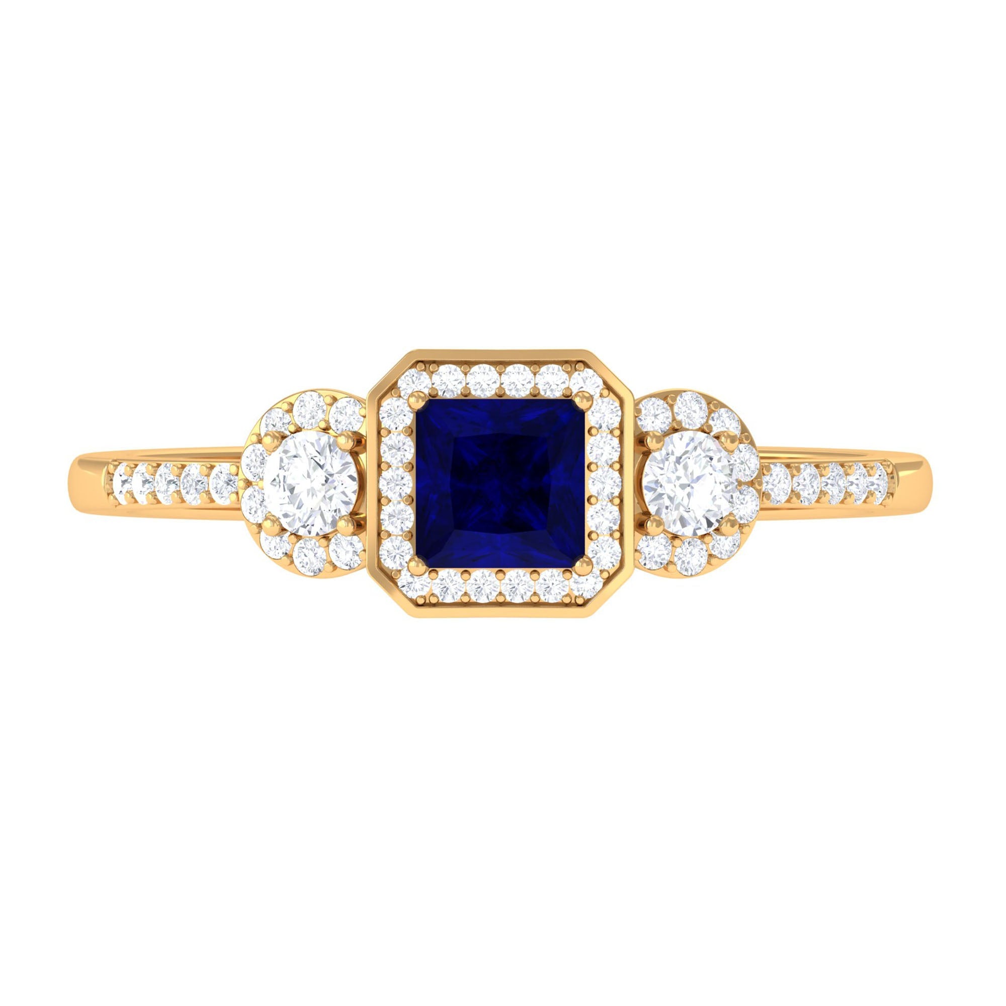 3/4 CT Princess Cut Blue Sapphire and Diamond Engagement Ring