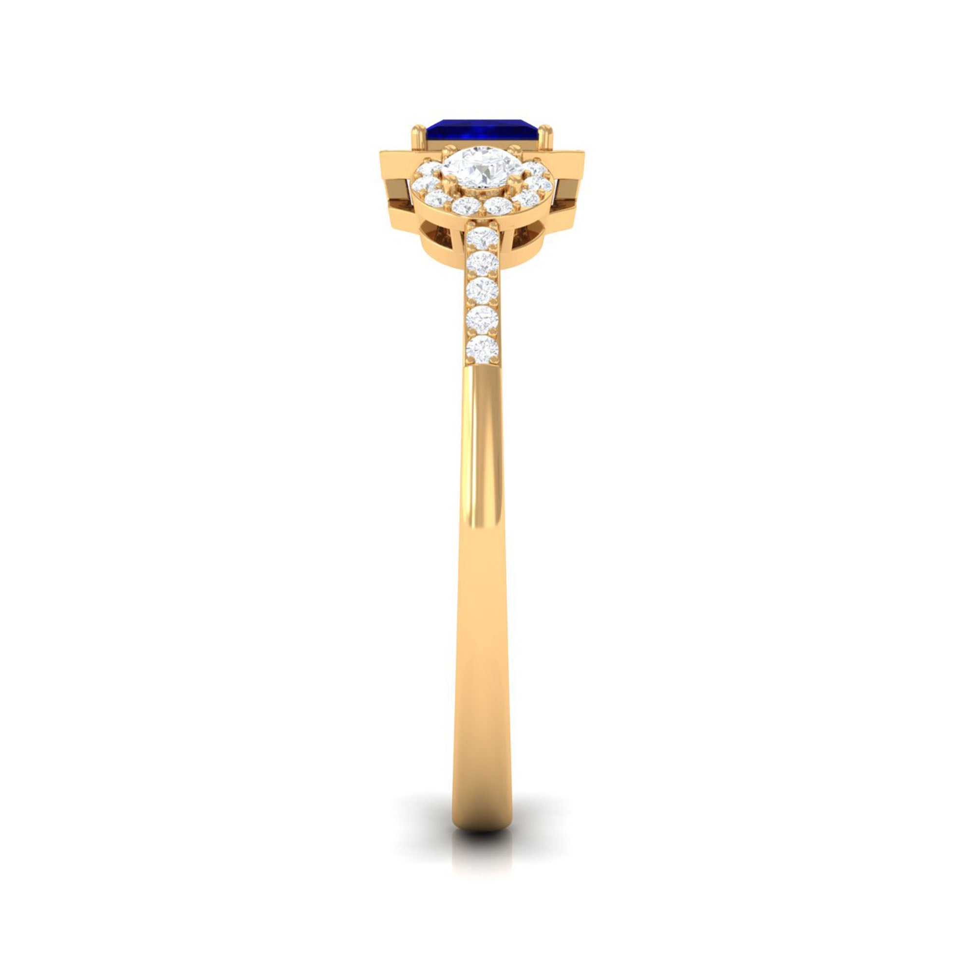 3/4 CT Princess Cut Blue Sapphire and Diamond Engagement Ring