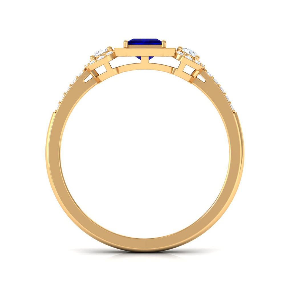 3/4 CT Princess Cut Blue Sapphire and Diamond Engagement Ring