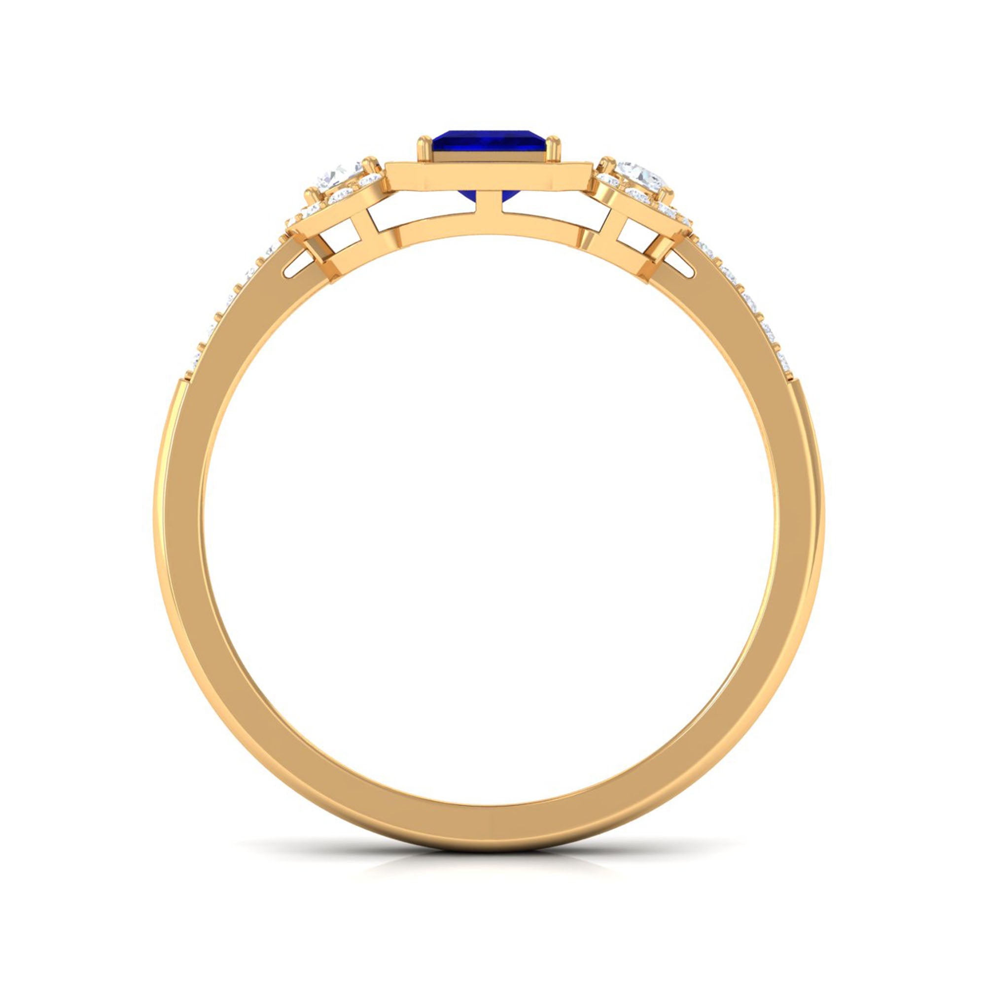 3/4 CT Princess Cut Blue Sapphire and Diamond Engagement Ring