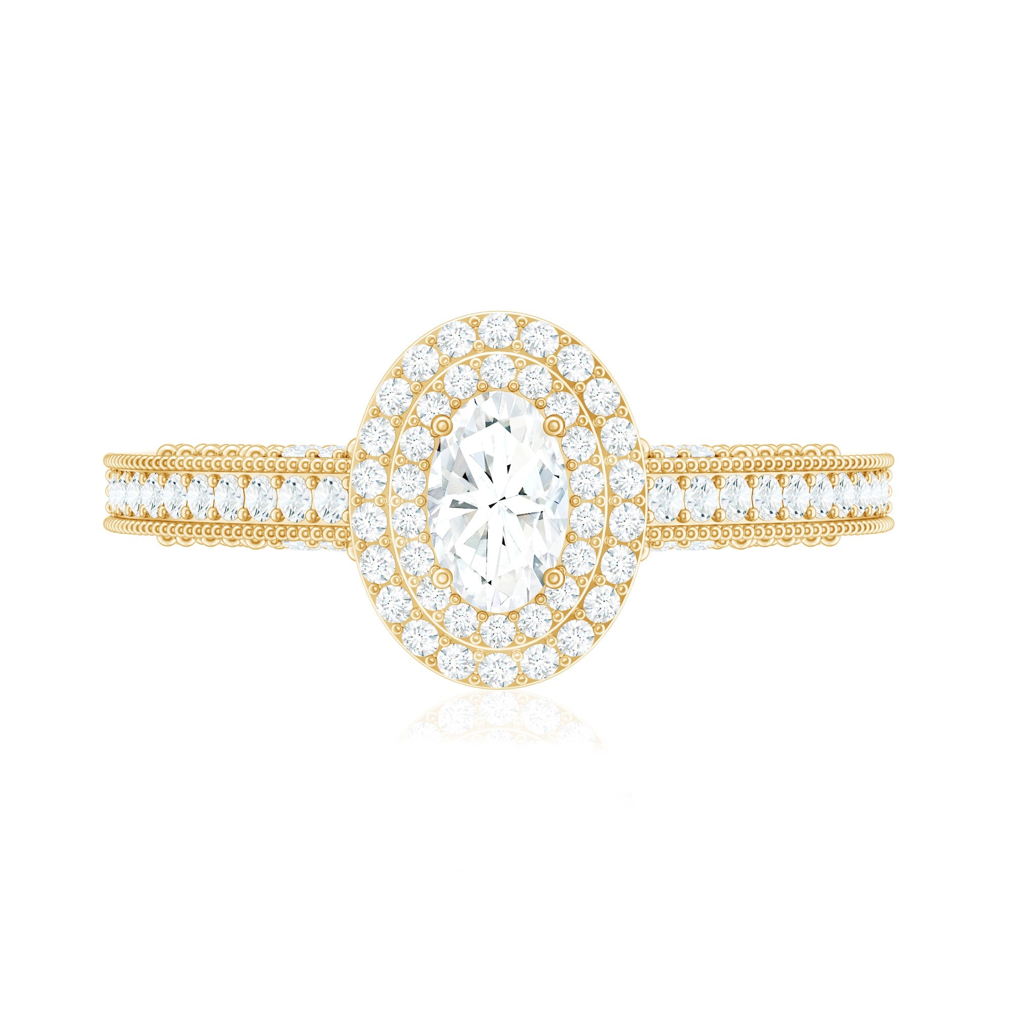 Diamond Double Halo Engagement Ring with Beaded Detailing