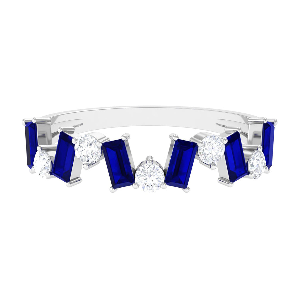 Blue Sapphire and Moissanite Half Eternity Ring in Prong Setting