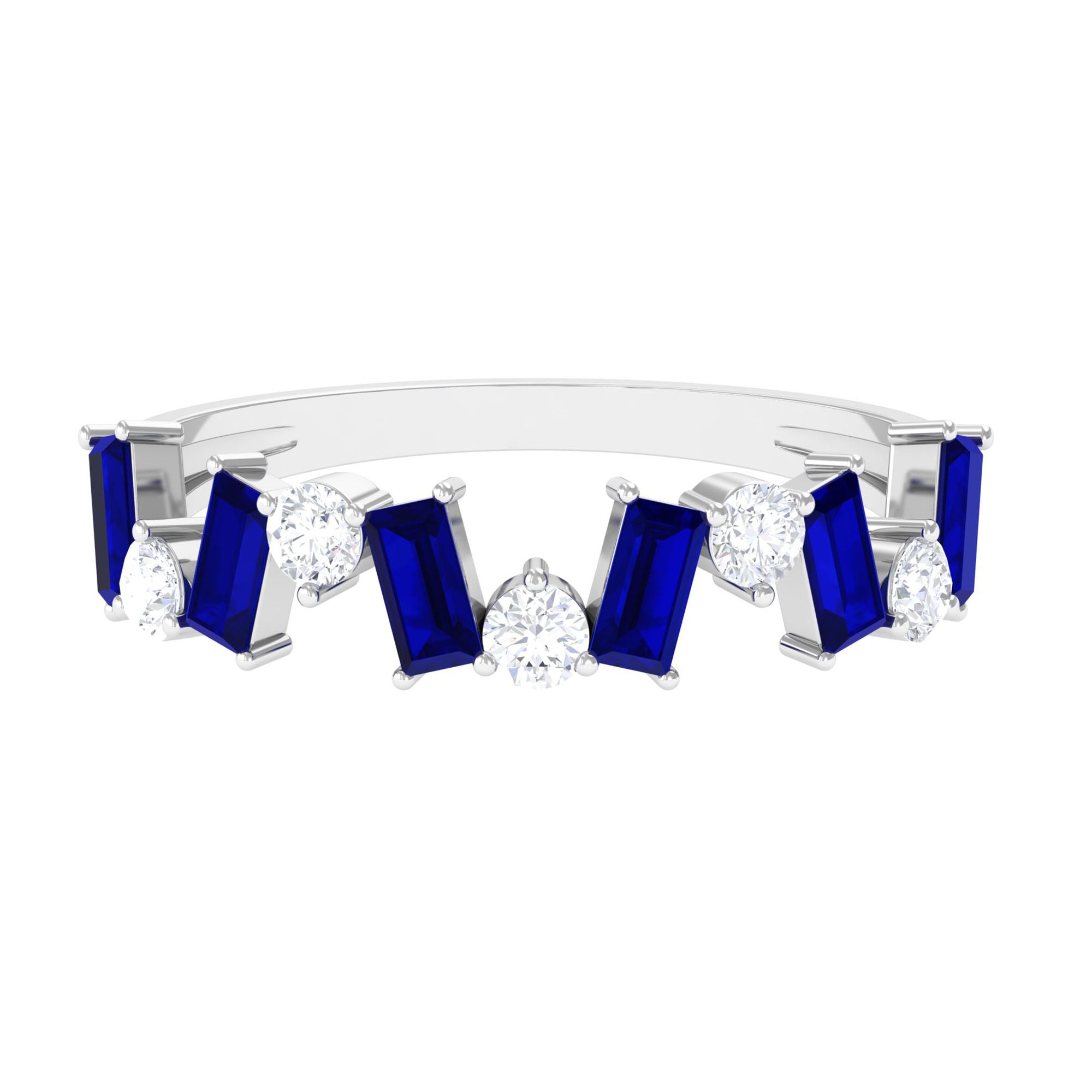 Blue Sapphire and Moissanite Half Eternity Ring in Prong Setting