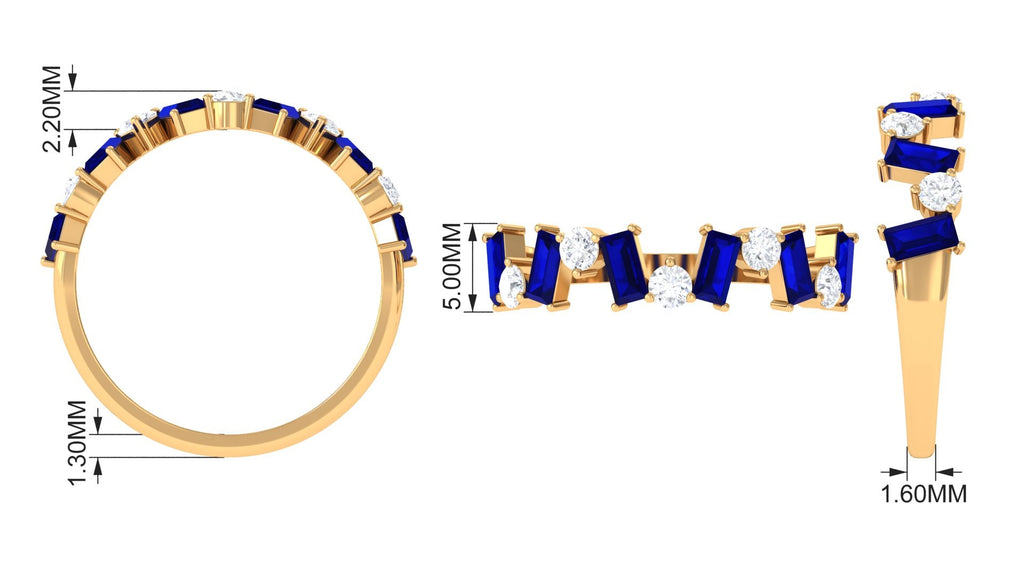 Blue Sapphire and Moissanite Half Eternity Ring in Prong Setting