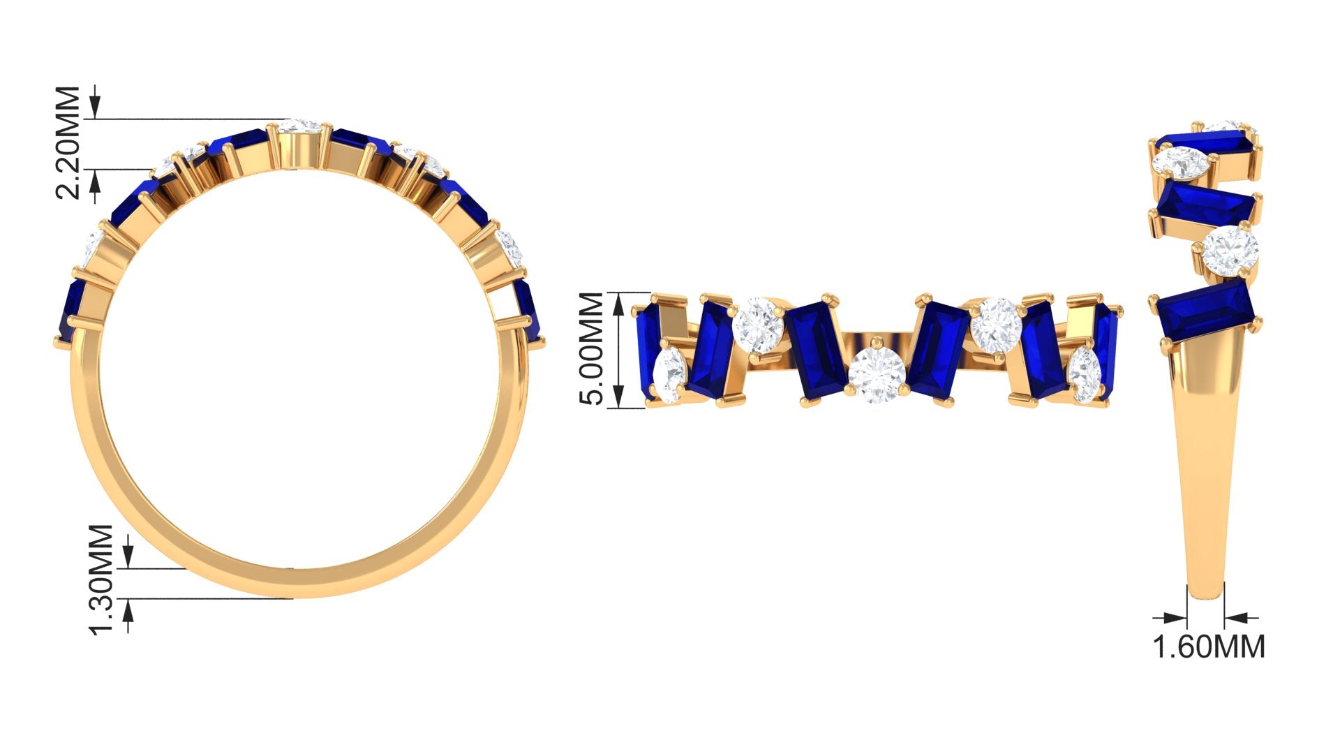 Blue Sapphire and Moissanite Half Eternity Ring in Prong Setting