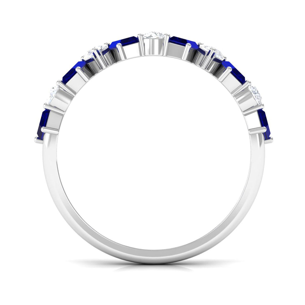 Blue Sapphire and Moissanite Half Eternity Ring in Prong Setting