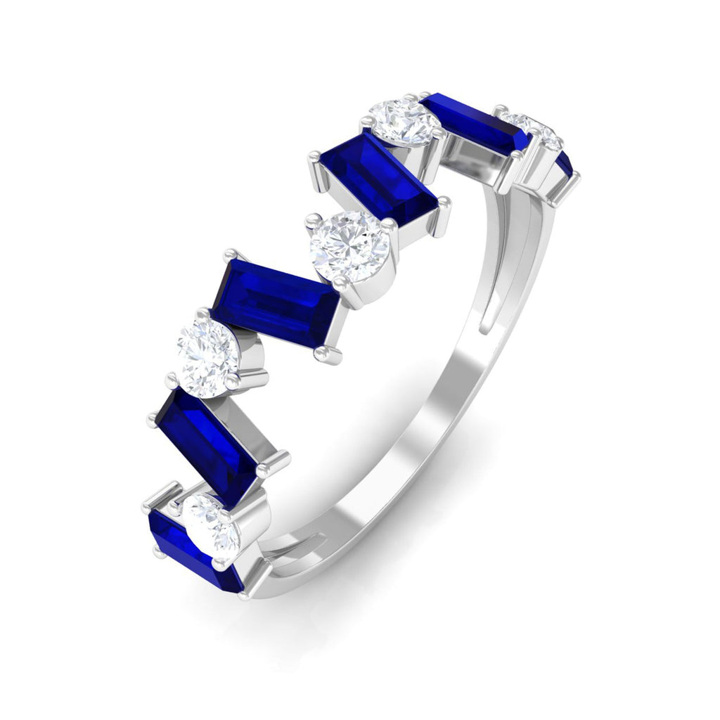 Blue Sapphire and Moissanite Half Eternity Ring in Prong Setting