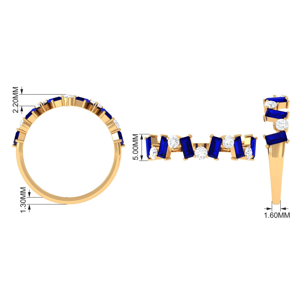 Blue Sapphire and Moissanite Half Eternity Ring in Prong Setting