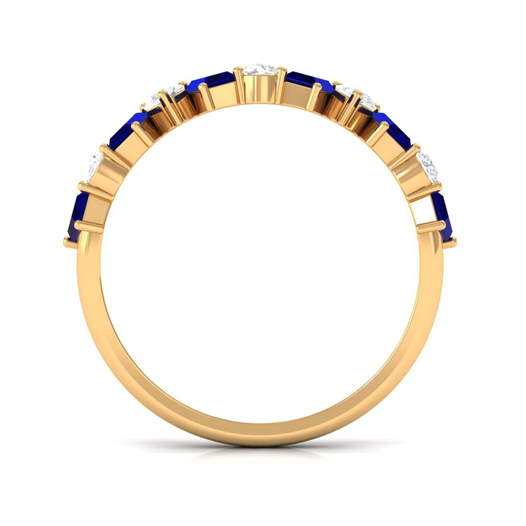Blue Sapphire and Moissanite Half Eternity Ring in Prong Setting