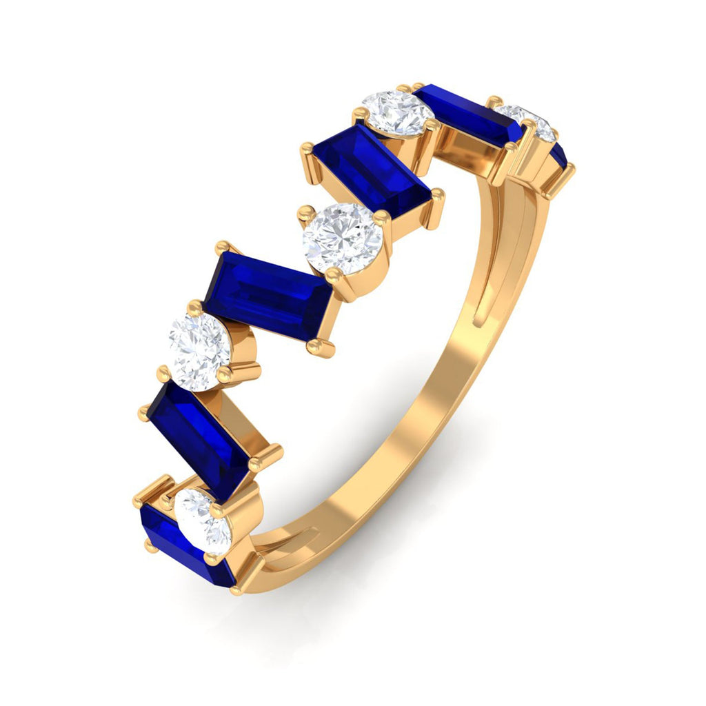 Blue Sapphire and Moissanite Half Eternity Ring in Prong Setting