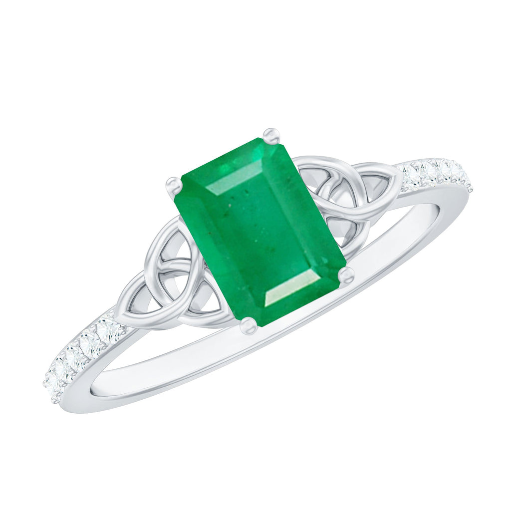 Natural 5X7mm Emerald Cut Emerald Diamond Engagement Ring with Celtic Knot