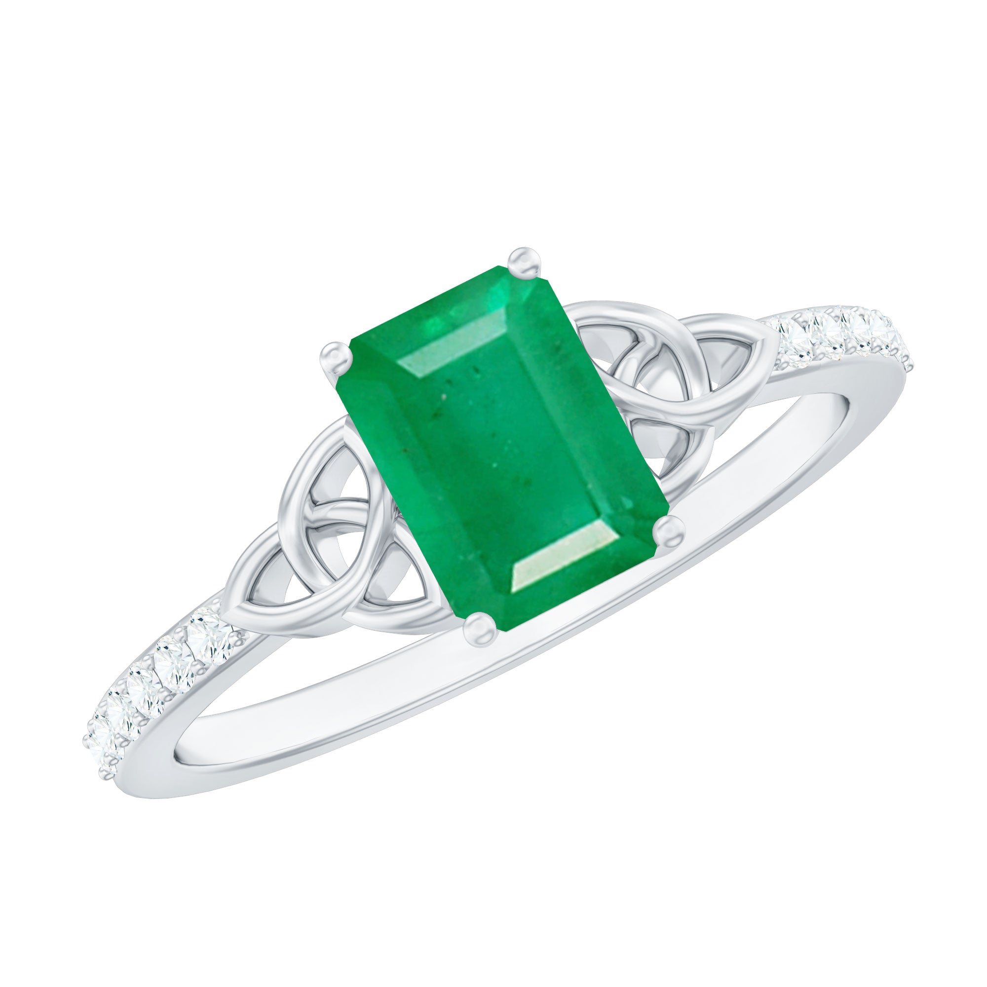 Natural 5X7mm Emerald Cut Emerald Diamond Engagement Ring with Celtic Knot
