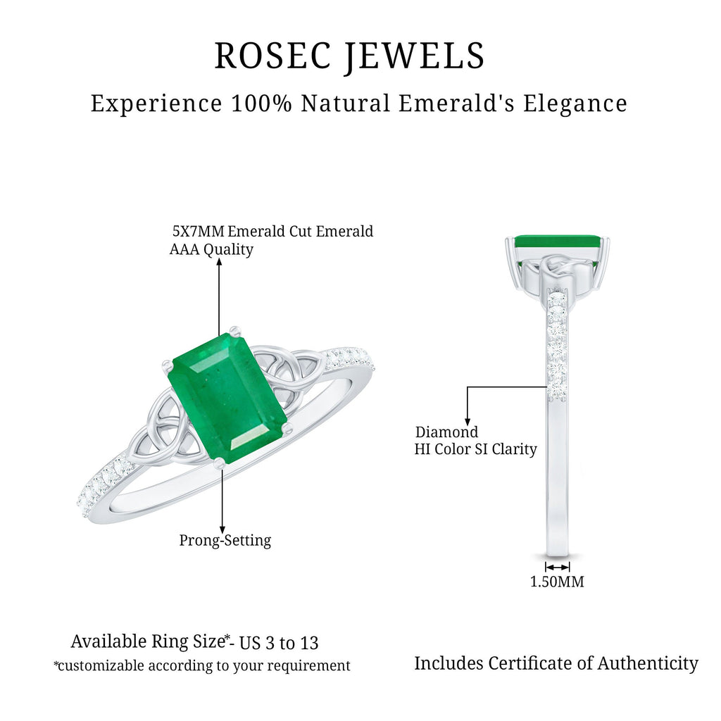 Natural 5X7mm Emerald Cut Emerald Diamond Engagement Ring with Celtic Knot
