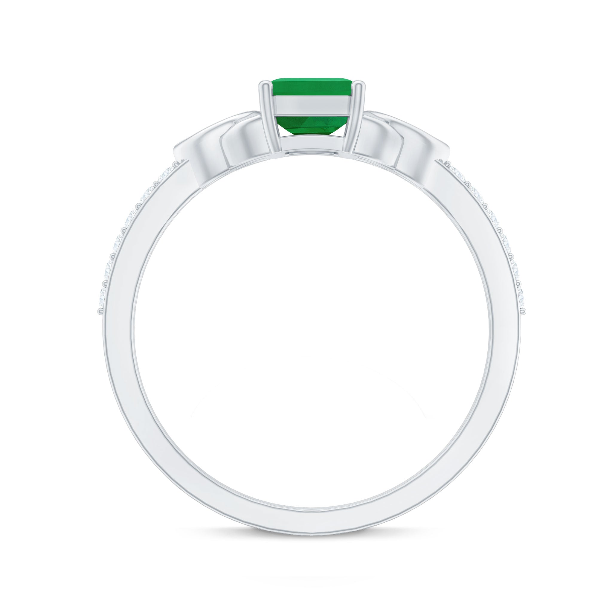 Natural 5X7mm Emerald Cut Emerald Diamond Engagement Ring with Celtic Knot