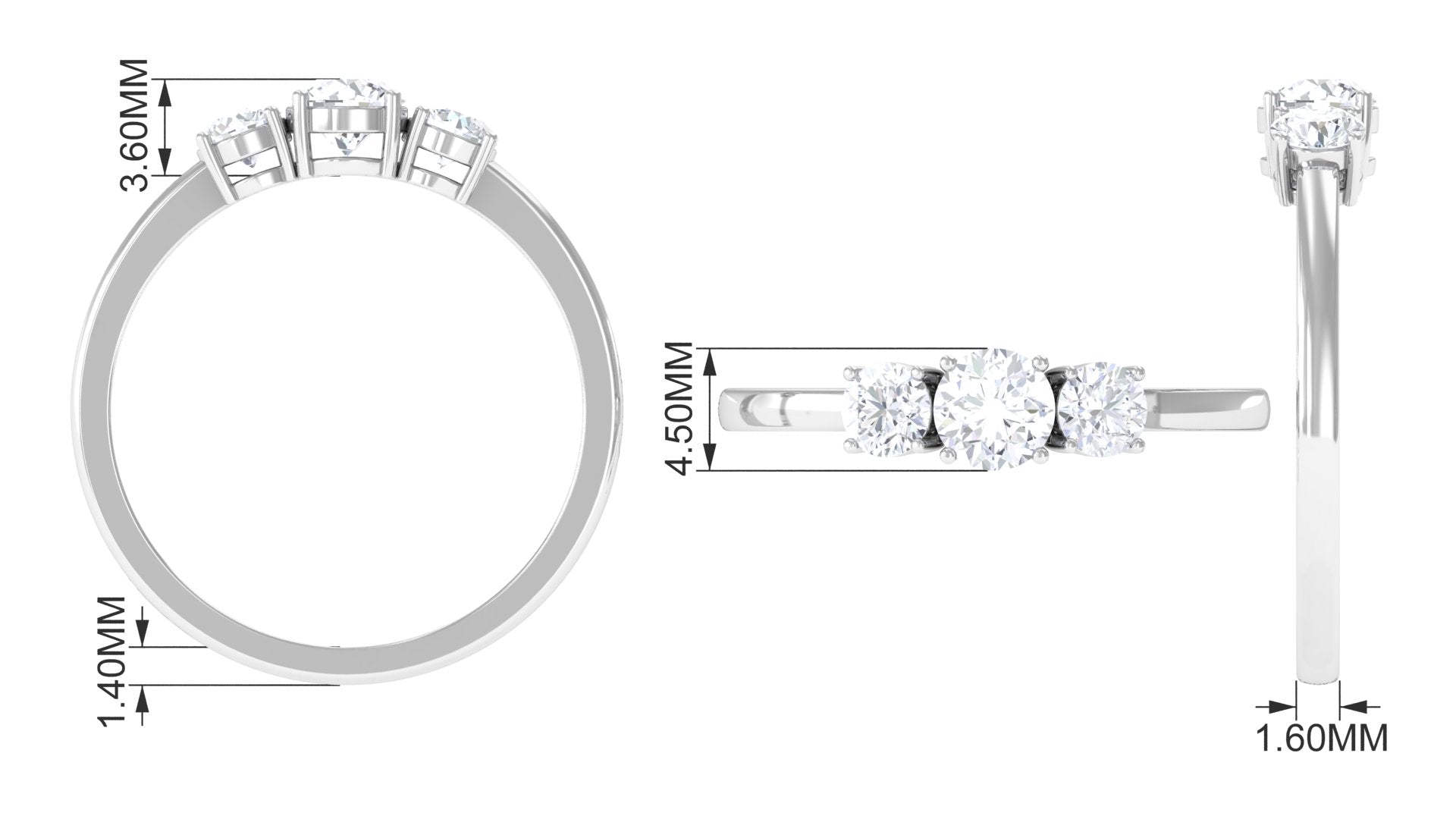 Natural Diamond 3 Stone Engagement Ring with Certificate