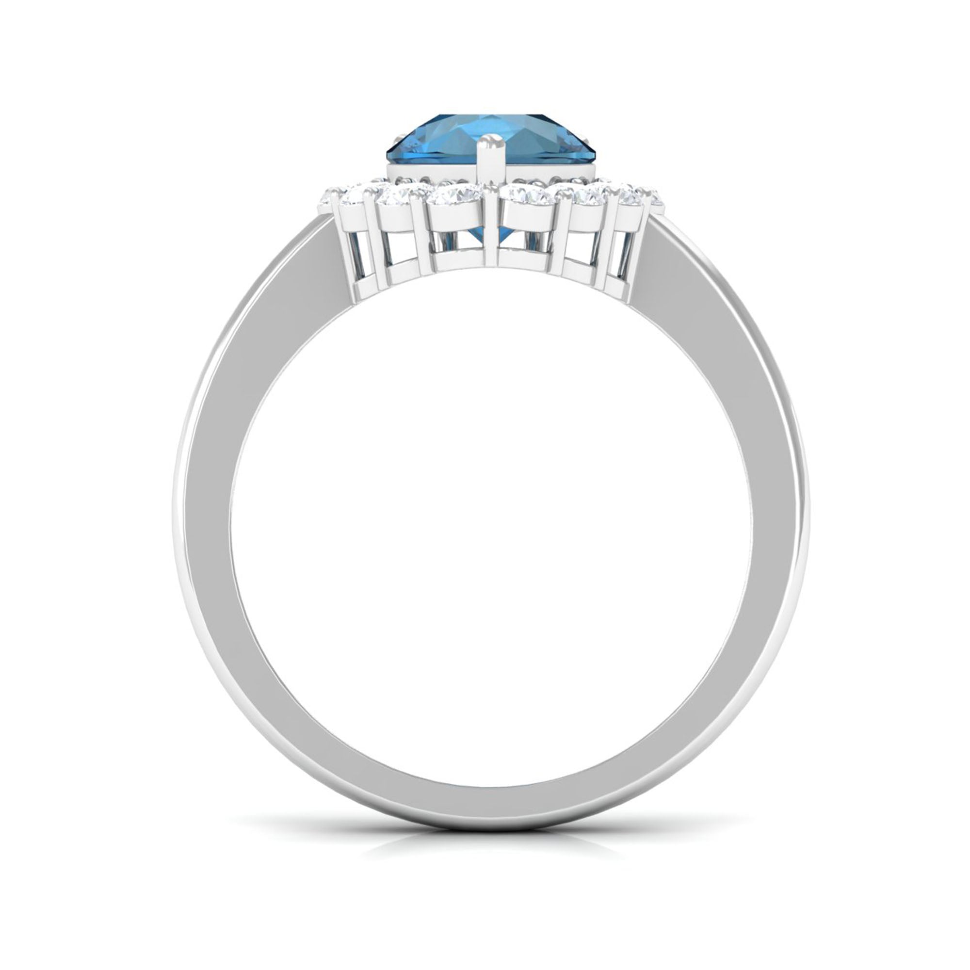 7x10mm Pear Shape London Blue Topaz Halo Engagement Ring with Diamond